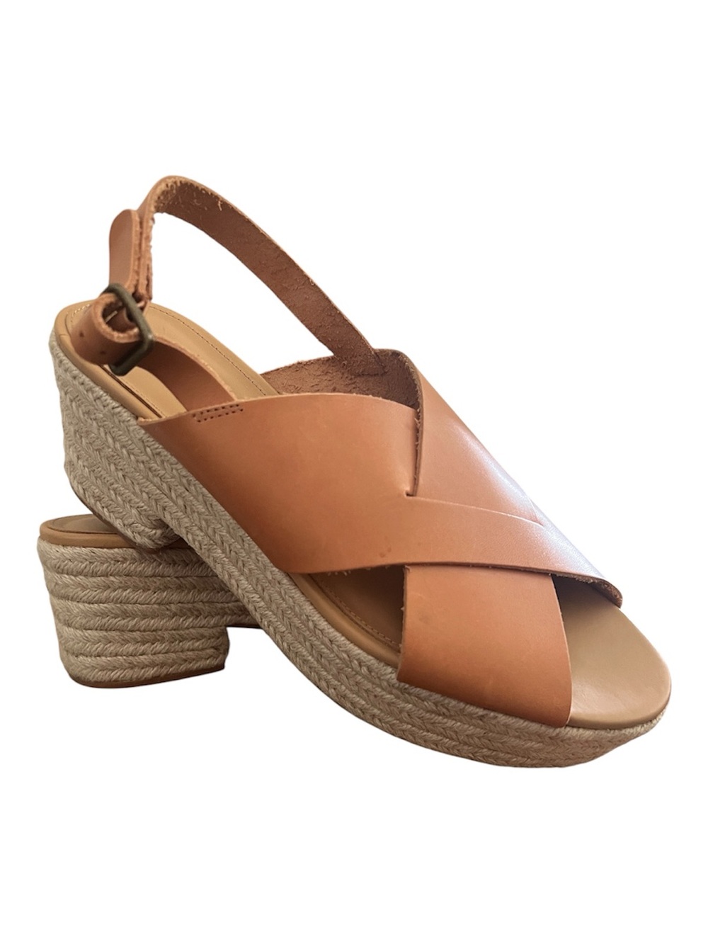 Soludos Tan Leather Espadrille Wedge Sandals